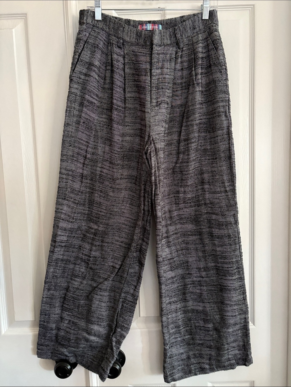 Urban Outfitters black and white Textured Wide Leg 100% cotton High Rise Pants